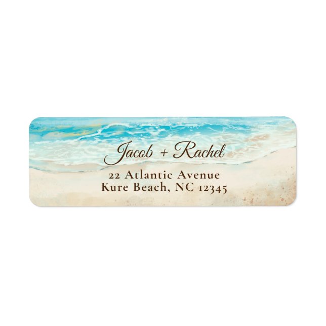 Watercolor Beach Blue Ocean Return Address Label (Front)