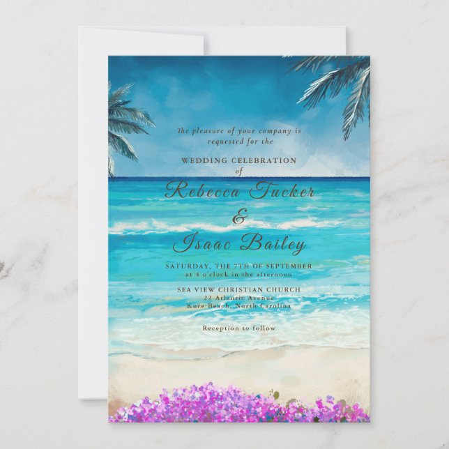 Watercolor Beach Blue Ocean Wedding Invitation (Front)