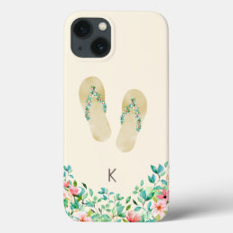 Watercolor Beach Botanical Flip Flops iPhone 13 Case