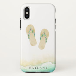 Watercolor Beach Botanical Flip Flops iPhone XS Case