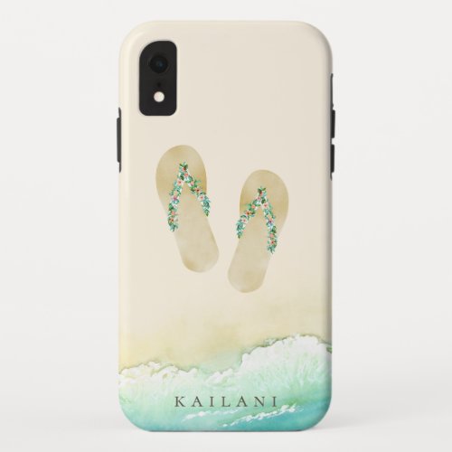 Watercolor Beach Botanical Flip Flops iPhone XR Case