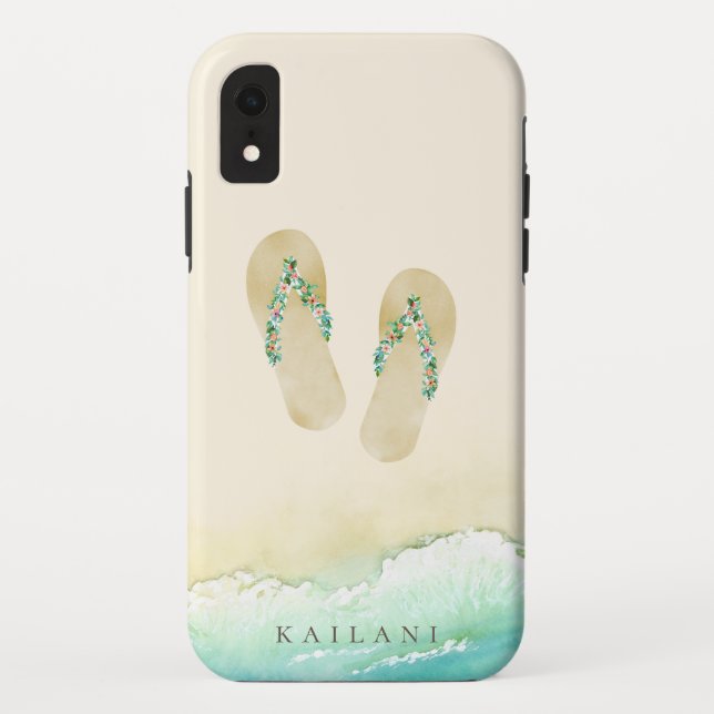 Watercolor Beach Botanical Flip Flops Case-Mate iPhone Case (Back)