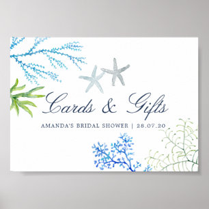 Watercolor Beach Bridal Shower Cards and Gifts Poster