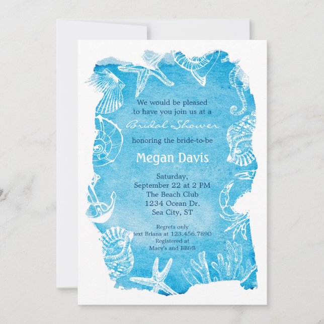 Watercolor Beach Bridal Shower Invitation (Front)