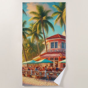 Watercolor Beach Cafe Tropical Beach Towel