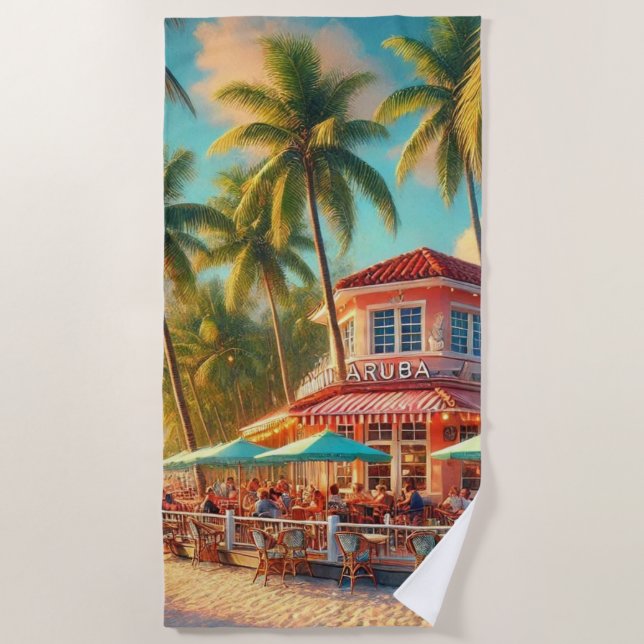 Watercolor Beach Cafe Tropical  Towel (Front)