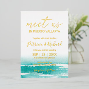 Watercolor Beach Caribbean Destination Wedding Foil Invitation