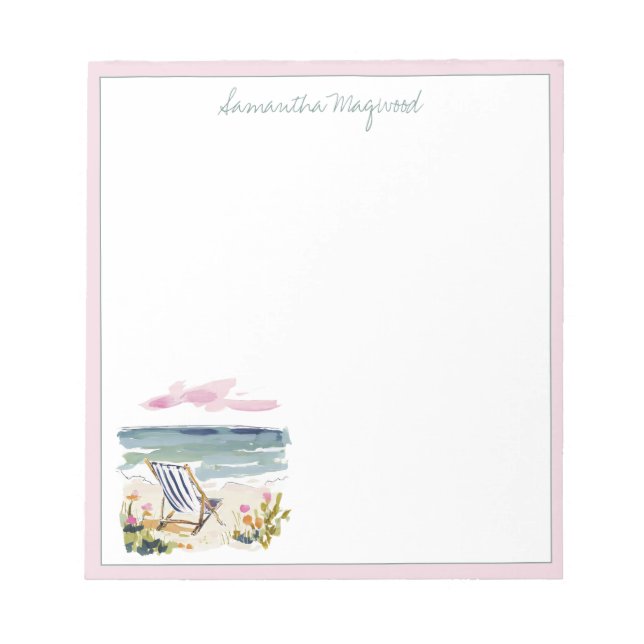 Watercolor Beach Chair Personalized Notepad (Front)