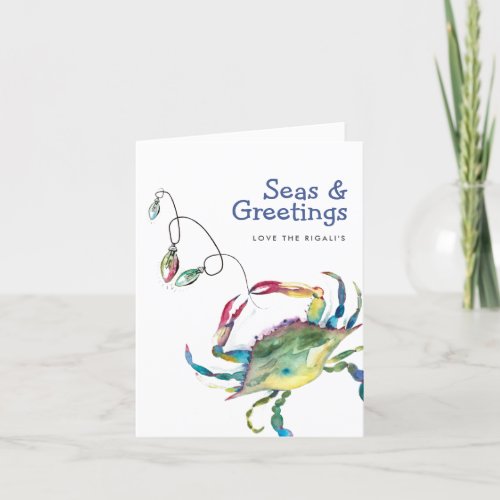 Watercolor Beach Christmas Cards Blue Crab