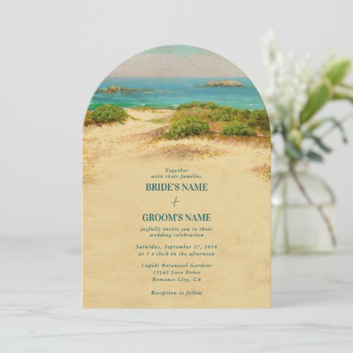 Watercolor Beach Coastal Arch Wedding Invitation