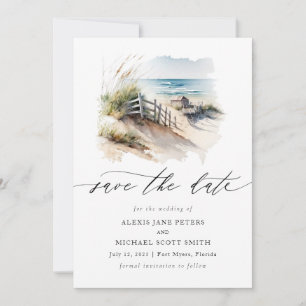 Watercolor Beach Coastal Calligraphy Save The Date