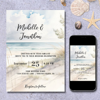 Watercolor Beach Coastal Destination Wedding Invitation by TheBeachBum at Zazzle