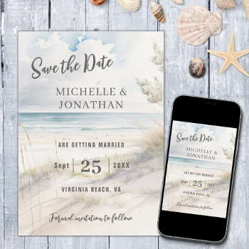 Watercolor Beach Coastal Destination Wedding Save The Date by TheBeachBum at Zazzle