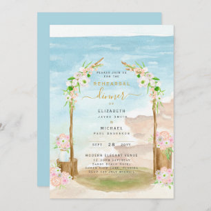 Watercolor Beach Coastal Rehearsal Dinner Invite