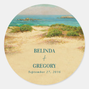 Watercolor Beach Coastal Wedding Destination Classic Round Sticker