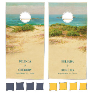 Watercolor Beach Coastal Wedding Destination Cornhole Set