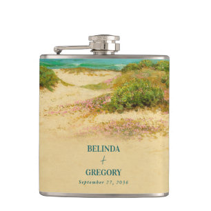 Watercolor Beach Coastal Wedding Destination Flask