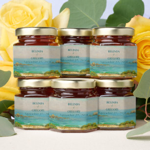 Watercolor Beach Coastal Wedding Destination Honey Jar Favors