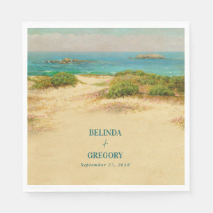 Watercolor Beach Coastal Wedding Destination Napkins