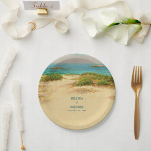 Watercolor Beach Coastal Wedding Destination Paper Plates