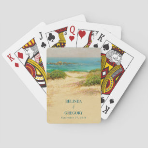Watercolor Beach Coastal Wedding Destination Poker Cards