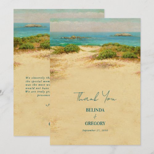 Watercolor Beach Coastal Wedding Destination Thank You Card