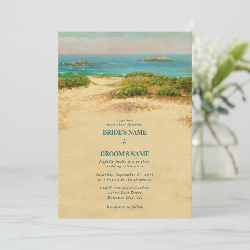 Watercolor Beach Coastal Wedding Invitation