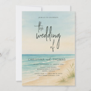 Watercolor Beach Coastal Wedding Invitation