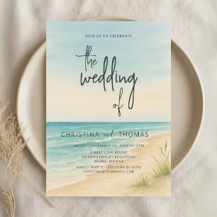 Watercolor Beach Coastal Wedding Invitation