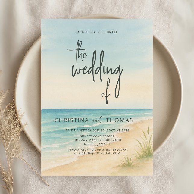 Watercolor Beach Coastal Wedding Invitation (Creator Uploaded)