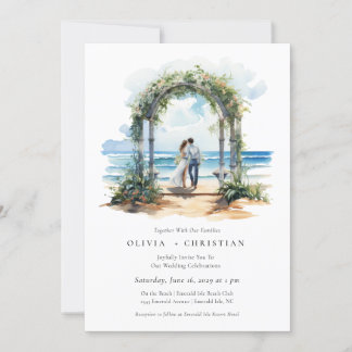 Watercolor Beach Coastal Wedding Invitation