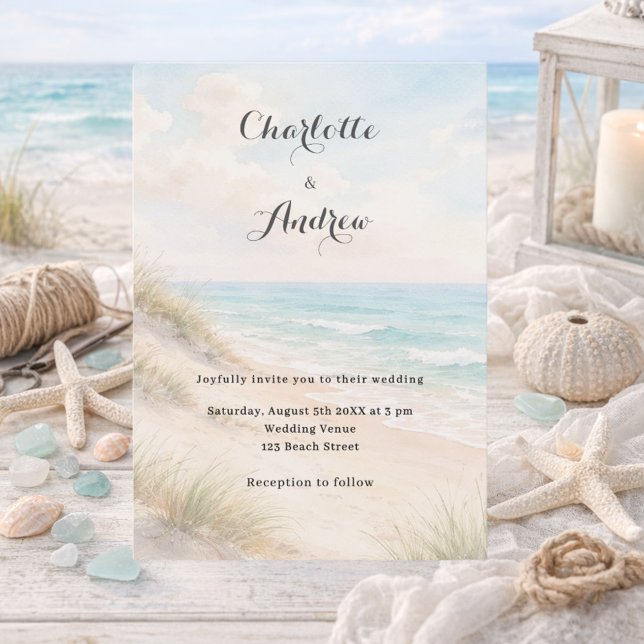 Watercolor beach coatal modern wedding invitation (Creator Uploaded)