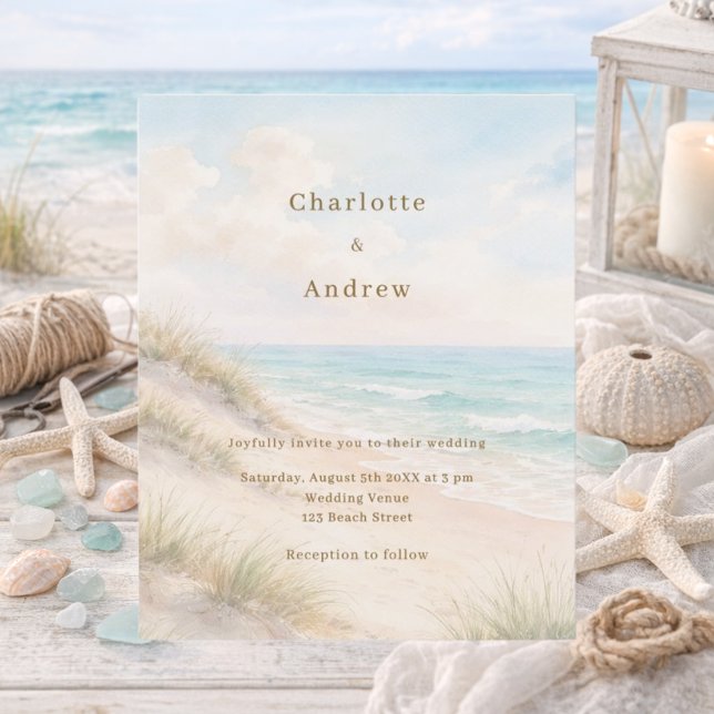 Watercolor beach coatal modern wedding invitation (Creator Uploaded)