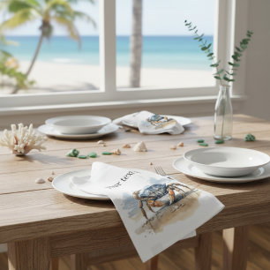 Watercolor Beach Crab, custom Cloth Napkin