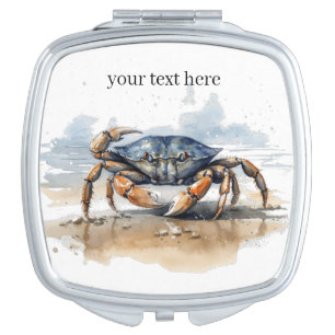 Watercolor Beach Crab, custom Compact Mirror