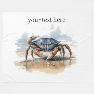 Watercolor Beach Crab, custom Fleece Blanket
