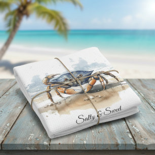 Watercolor Beach Crab, custom Kitchen Towel