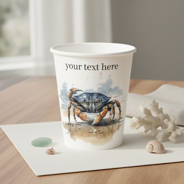 Watercolor Beach Crab, custom Paper Cups (Creator Uploaded)