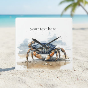 Watercolor Beach Crab, custom Square Wall Clock
