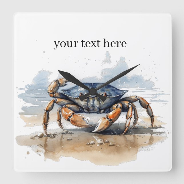 Watercolor Beach Crab, custom Square Wall Clock (Front)