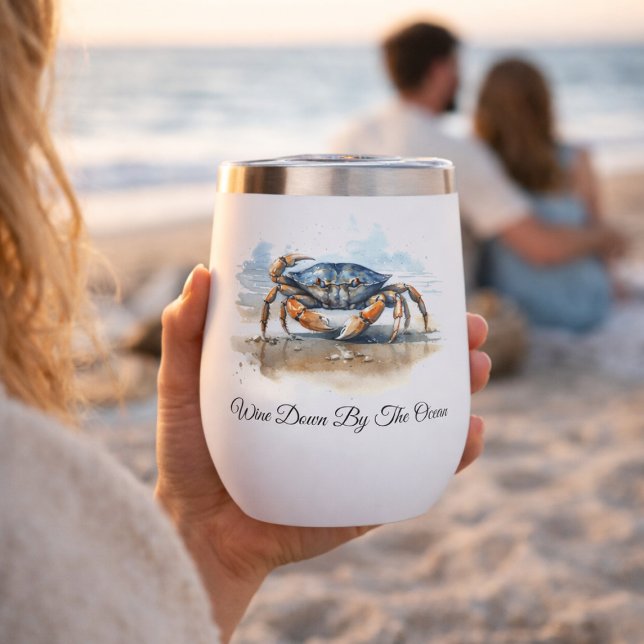 Watercolor Beach Crab, custom Thermal Wine Tumbler (Creator Uploaded)
