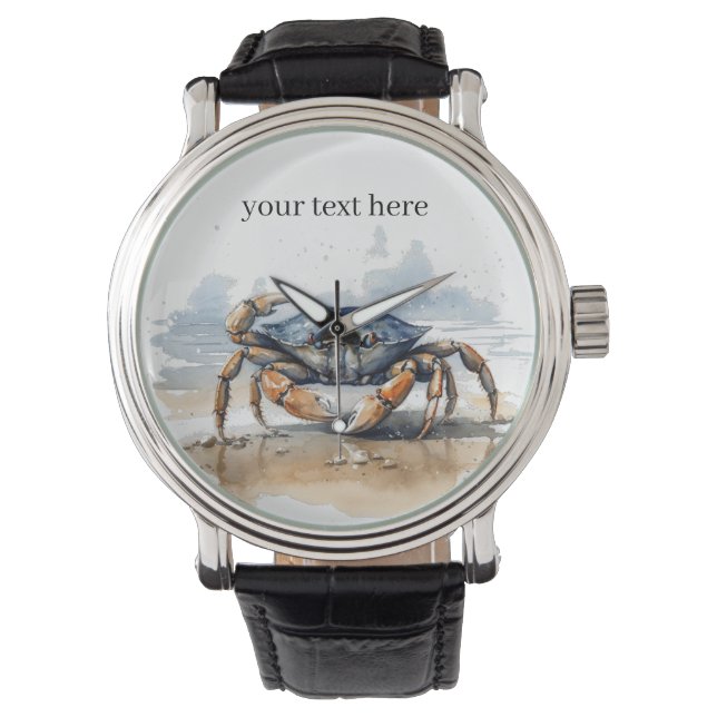 Watercolor Beach Crab, custom Watch (Front)