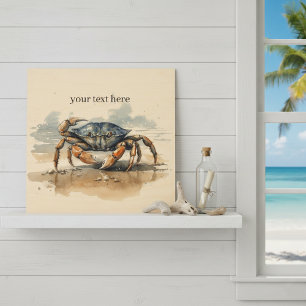 Watercolor Beach Crab, custom Wood Wall Art