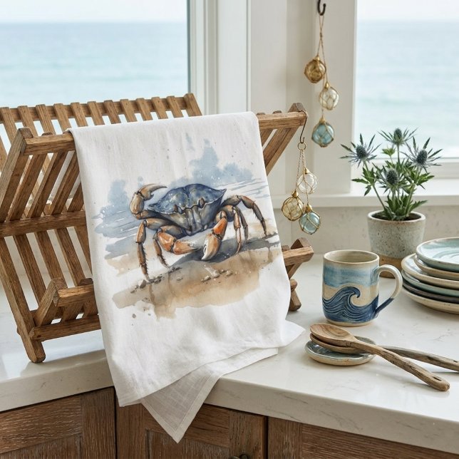 Watercolor Beach Crab Kitchen Towel (Creator Uploaded)