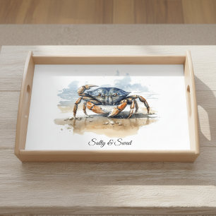 Watercolor Beach Crab Serving Tray