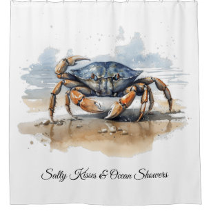 Watercolor Beach Crab Shower Curtain