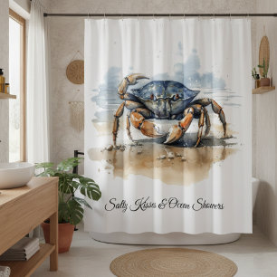 Watercolor Beach Crab Shower Curtain