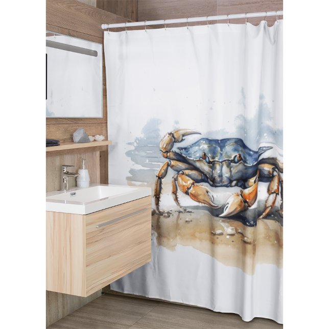 Watercolor Beach Crab Shower Curtain (Creator Uploaded)