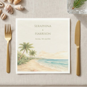 Watercolor Beach Destination Wedding Coastal  Napkins