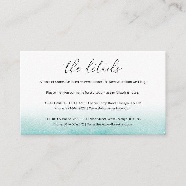 Watercolor Beach Destination Wedding Details Enclosure Card (Front)